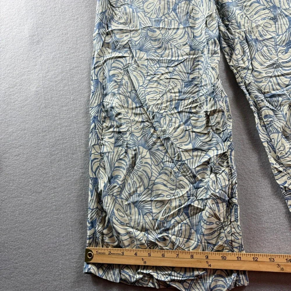 Makai Beach Aloha Bottoms Women Large Blue Tropical Leaf Print Wide Leg Pants